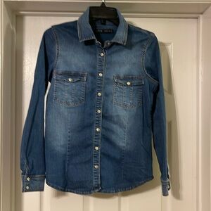 Zara Basic - denim cowgirl shirt - pearl snaps - size L
